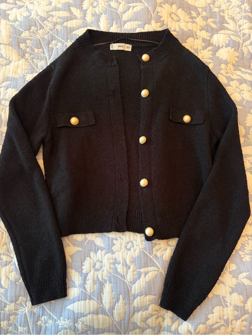 Mango Black Knit Cardigan with Gold Buttons - Picture 1 of 5